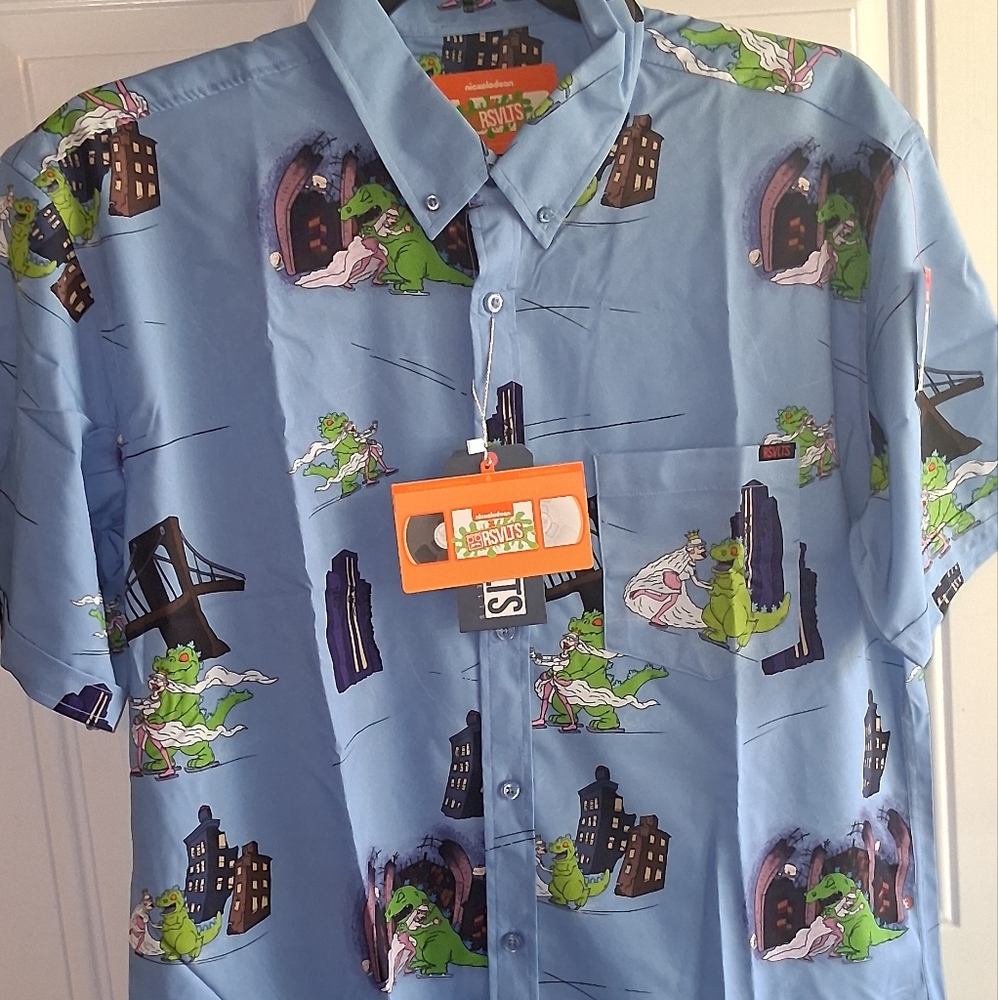 RSVLTS Nickelodeon Rugrats Reptar On Ice Blue Short Sleeve Shirt